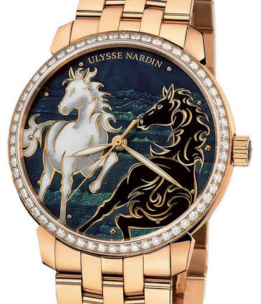 Review Ulysse Nardin 8156-111B-8 / CHEVAL Classico Enamel Horse Diamond Gold Bracelet watch replica china